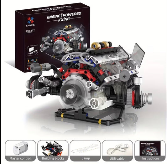 V8 Engine with Electric Motor Building Block Kit