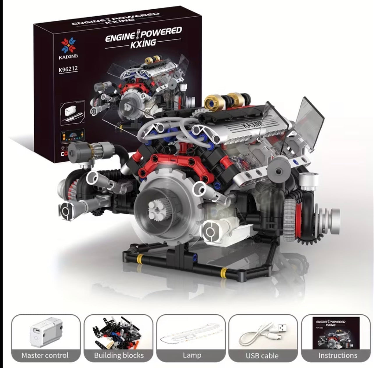 V8 Engine with Electric Motor Building Block Kit