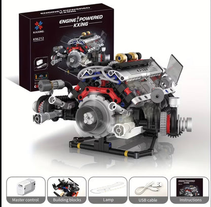 V8 Engine with Electric Motor Building Block Kit