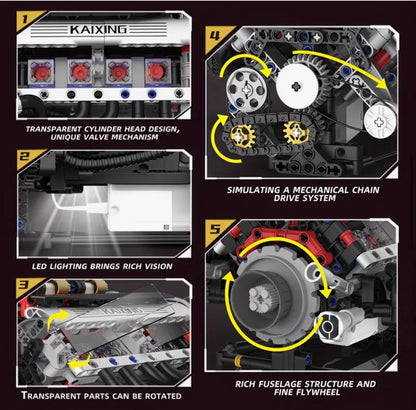 V8 Engine with Electric Motor Building Block Kit